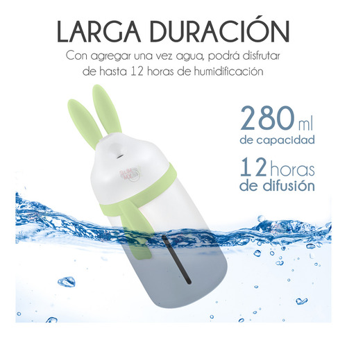 Humidificador Difusor De Aromas Diseño De Conejo Con Bufanda Con Luz Led Slim Company Para Aromaterapia, Sesiones De Relajación, Purificación Del Aire Color Blanco Con Verde