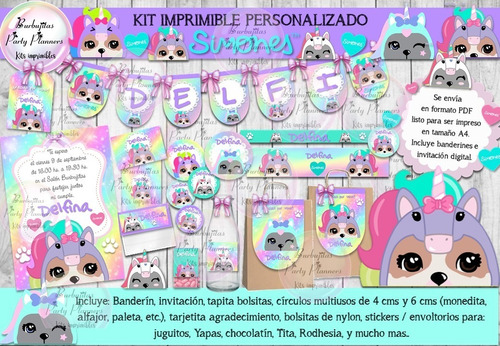 Kit Imprimible Perritos Simones Unicornios Personalizado