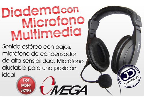 Imagen 2 de 3 de Audífonos Con Micrófono Omega · Cuero En Diadema Y Orejeras