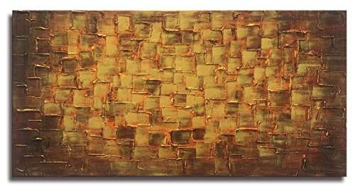 Arte De Pared Cuadrado Amarillo Dorado Abstracto Grande...