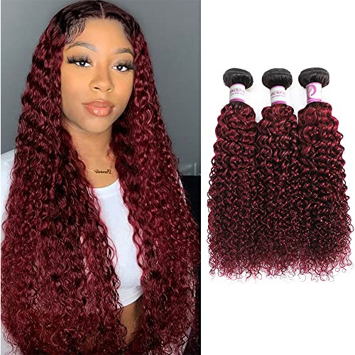 Ombre Rojo Oscuro Rizado Teje El Pelo Humano 3 9mxsa