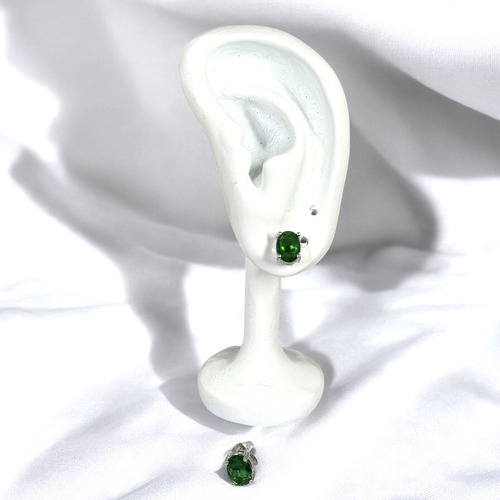 Aros Stud Topacio Verde Esmeralda Bañado En Oro Blanco