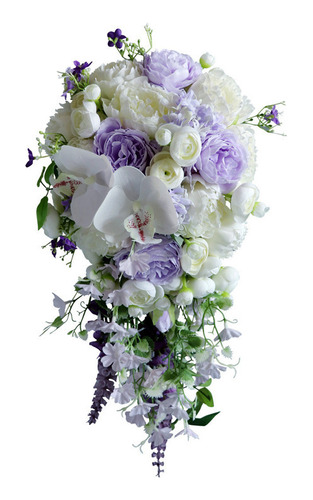 Ramo De Novia, Cascada, Artificial, Blanco, Morado