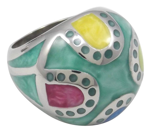 Anillo Para Mujer Esmaltado Bola Verde Multicolor