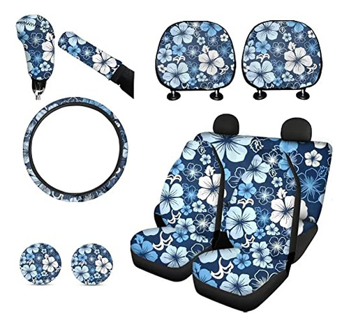 Xyzcando Blue Flower Car Seat Covers Full Set With Stretch S