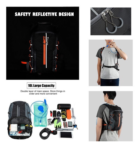 Mochila De Hidratación Running Ciclismo Trekking 10 Litros Negro Y Amarillo Liso