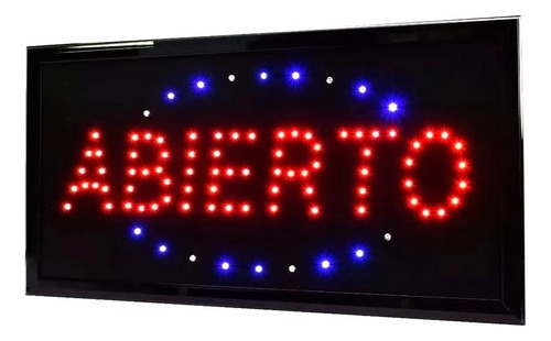 Cartel Led Luminoso Abierto Directo 220v Azul Y Rojo S Color Negro