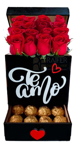 Caja Regalo Con Cajón Para Rosas Y Chocolates San Valentín 