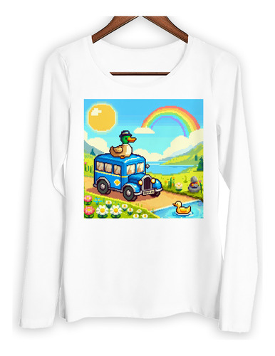 Remera Mujer Ml Pato Pixel Con Sombrero En Un Bus Sol