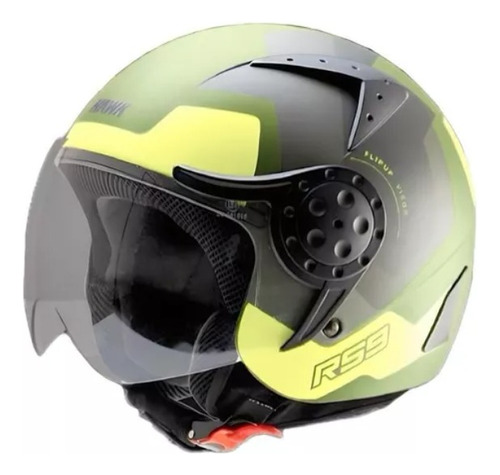 Casco Abierto Hawk Rs9 Bullet Army Verde Fluo Zeta Motos