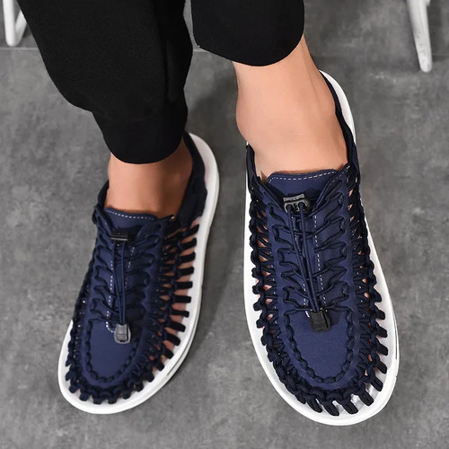 Sandalias De Playa Tejidas Para Hombre, Zapatos Casuales De