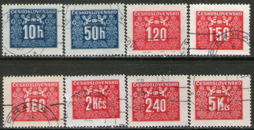 Checoslovaquia Serie X 8 Sellos Uso En Tasa Años 1946-48