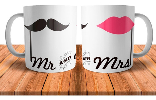 Tazas Dia Enamorados Mostacho Mr & Mrs Parejas