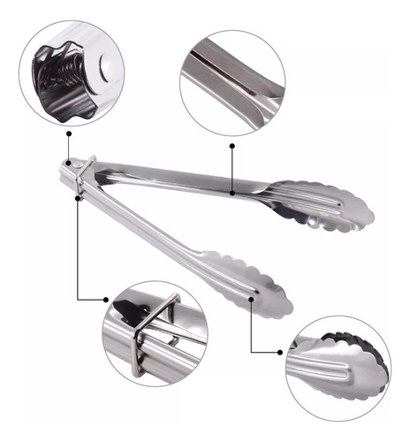 Juego Pinzas Metal Alimentos Cocina Multiusos 22 Cm 12 Pzs Color Acero Inoxidable