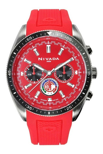 Reloj Nivada Caballero Deportivo Toluca, Carátula Roja Correa Rojo Bisel Negro Fondo Rojo