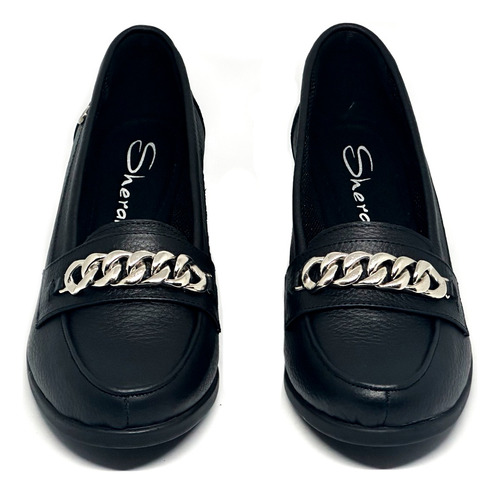 Zapato Mocasin Cuero Mujer Taco Chino