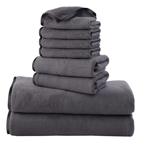 Set De 8 Toallas Cosy Family, De Microfibra, Gris Oscuro