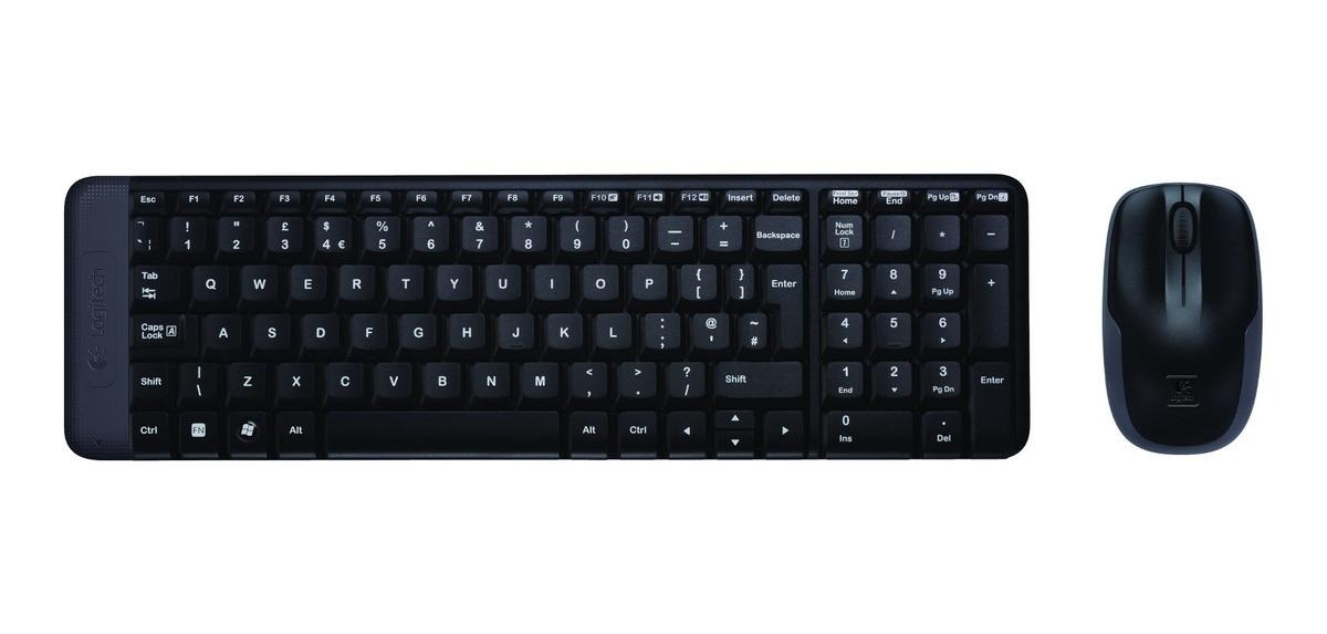 Kit de teclado y mouse inalámbrico Logitech MK220 Español Latinoamérica de color negro