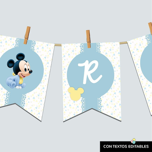 Imagen 6 de 9 de Kit Imprimible Mickey Bebé Editable (uso Personal)