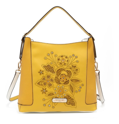 Bolsa Hobo Nicole Lee Con Corte Laser Y Bordado Ss22 Color Amarillo