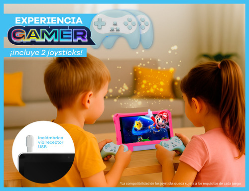 Tablet T-go Kids 8 Android 14 Con 2 Joysticks 4gb Ram 64gb Realidad Aumentada Funda Antigolpes Color Rosa Control Parental App Educativas Wifi Infantil Segura Divertida