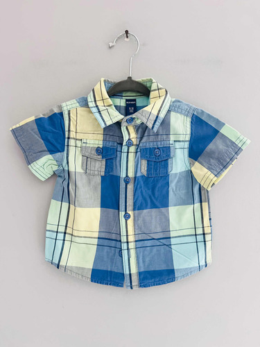 Camisa Mangas Cortas Algodón A Cuadros Verde Azul Old Navy