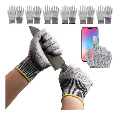 6 Pares Guantes Anticorte Nivel 5 Industrial Trabajo Rudo