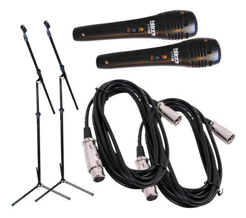 2 Microfonos Dinamicos Cable Xlr + 2 Soportes + 2 Pipetas Pr