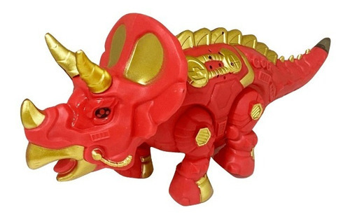 Personagem vermelha do dinossauro Triceratops anda com luz e som