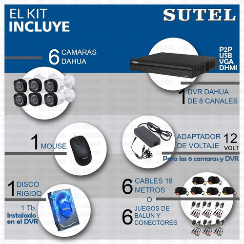 Kit Seguridad Dahua Dvr 8 Full Hd 1080p 6 Cámaras Disco 1tb