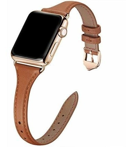 Malla Cuero Para Apple Watch (42/44/45mm Marron/dorado)