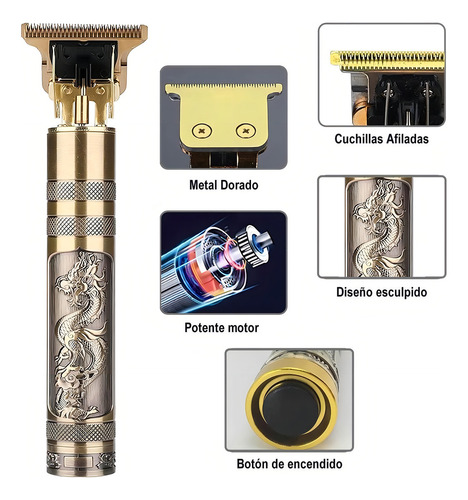Afeitadora Vintage Profissional T9 Vintage Dragon Dorada Dorada