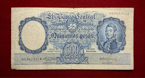 Billete 500 Pesos M$n 1957 San Martin Joven Bottero 2102