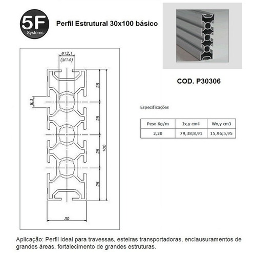 Imagem 4 de 6 de Perfil Estrutural Em Alumínio 30x100 Básico