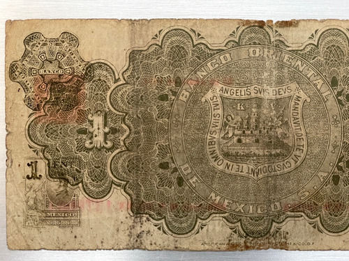 Billete 1 Peso Banco Oriental De Mexico, 1914 (Usado)