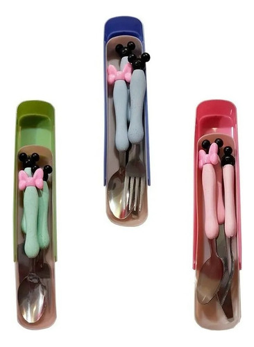 Set Estuche Cubiertos Niños Cuchara Tenedor Minnie Mickey