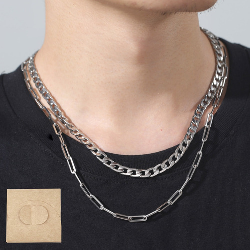 Imagen 2 de 10 de Cadena Cubana Eslabones Hombre Collar Doble Acero Plata 8mm
