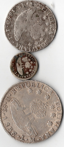 Monede Bolivia 8 Soles ,1836,4 Suel 1830 Decimo Sueldo 1830