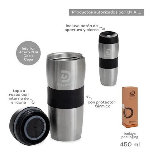 Imagen 3 de 7 de Vaso Térmico Discovery Adventure De Acero Inoxidable 450ml
