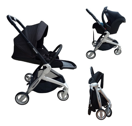 Cochecito Bebé Mega Baby Icon + Butaquita Aluminio Gama Alta Color Negro