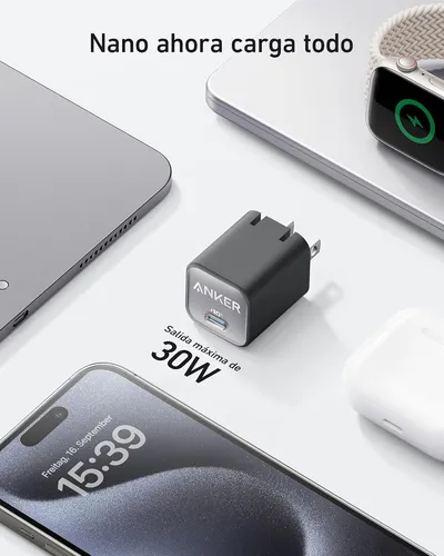 Cargador Anker Nano 30w Usb-c Gan, Piq 3.0 Plegable, Carga Rápida