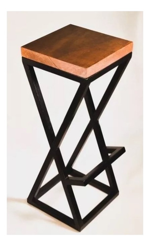Banco Taburete De Acero Y Madera Para Barra Cafe Bar 70cm Negro Roble