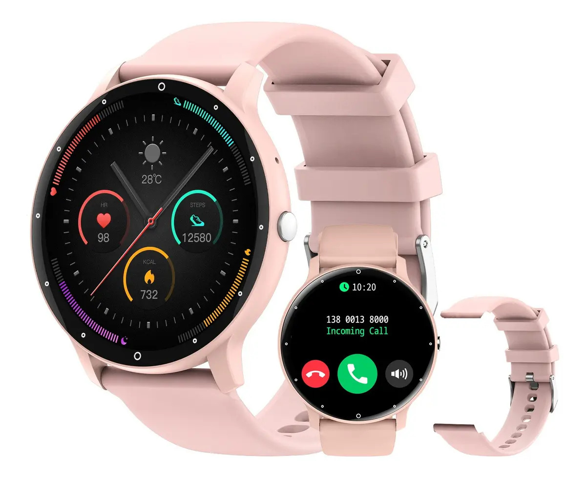Relógio Smartwatch Homens Ip68 À Prova D'água 2 Pulseiras Caixa Preto Pulseira Rosa Bisel Rosa Desenho Da Pulseira Mesh