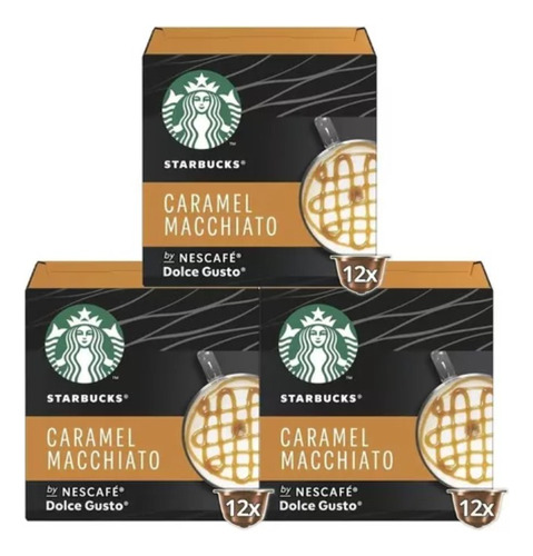 3 Cajas Starbucks Caramel Machiatto-12 Capsulas Dolce Gusto
