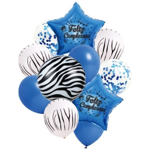 Set De Globos Animal Print Azul 11 Piezas Decoracion