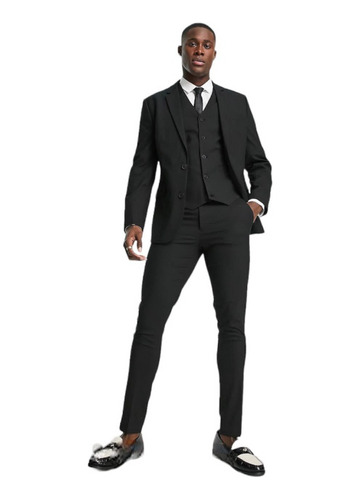 Traje Elastizado Slim Fit + Chaleco Slim Fit De Vestir 