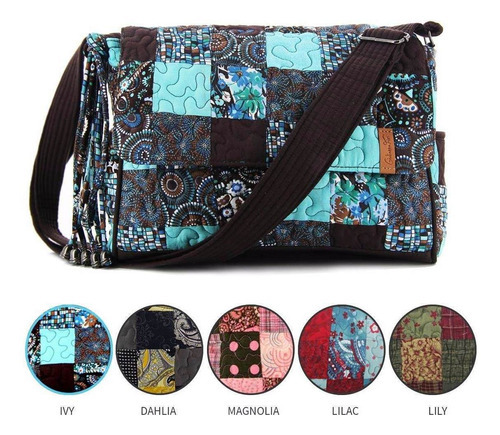 Bolsa Feminina Transversal Samantha Patchwork Giuliana Fiori Cor Azul/Marrom