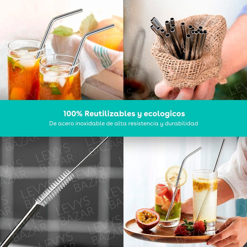Imagen 3 de 10 de Set X4 Sorbetes Acero Inoxidable Reutilizable Cepillo Metal