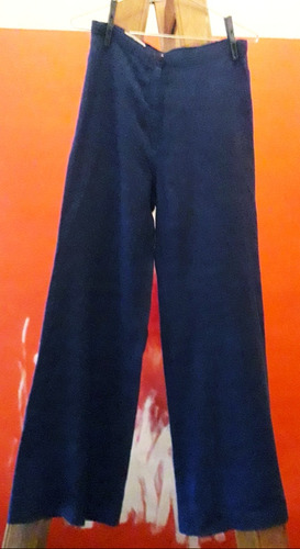 Pantalón De Lino Azul T.36 Pata De Elefante Impecable 