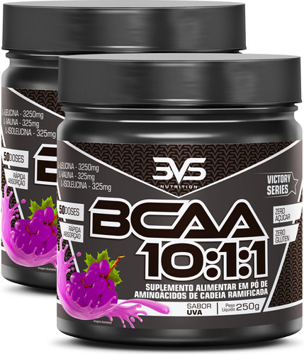 2 Unidades Do Bcaa Em Pó 10:1:1 Ultra Concentrando 250g Sabor: Uva  - Fórmula Exclusiva Com 3900mg De Aminoácidos Por Dose